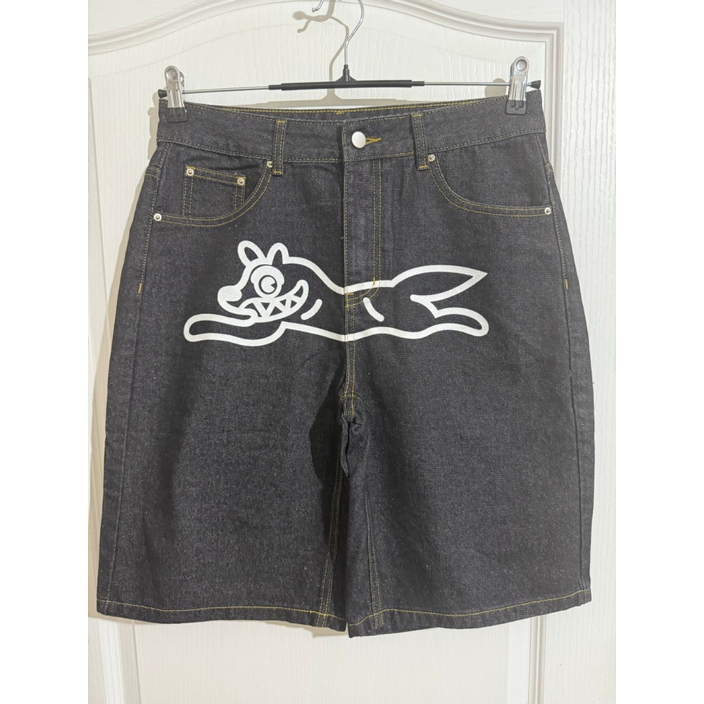Mens NVFelix Black Denim Jean Shorts with White Graphics, Size S